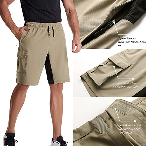 Vtuaol Men's Elastic Waist Cargo Shorts Comfy Relaxed Athletic Shorts With Pockets Khaki Us S #TOP3