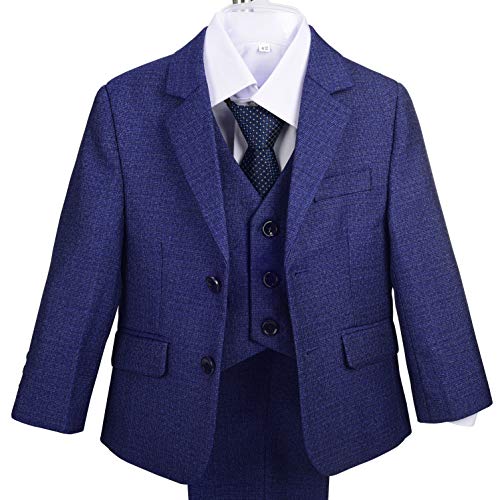 Lito Angels Boys Tweed Formal Dress Suits Wedding Outfit Modern Fit Dresswear 5 Piece Set Size 5 Blue Style B #TOP3
