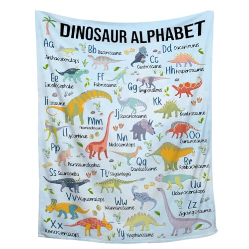 Dinosaur Alphabet Blanket Educational Learning Gift for Kids Boys Dinosaur Lovers Super Soft Flannel Throw Blanket for Sofa Camping Travel Home Decor,40"x50"for Kids/Baby