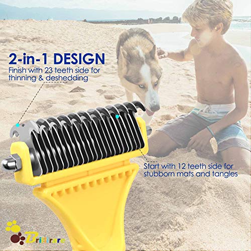 Brillirare Dematting Tool+Free Stainless-Steel Comb, Pet Grooming Tool, 2 Sided Undercoat Blade Rake For Cat&Dog, Deshedding Brush For Easy Mats&Tangles Removing, No More Nasty Shedding/Flying Hair #TOP1