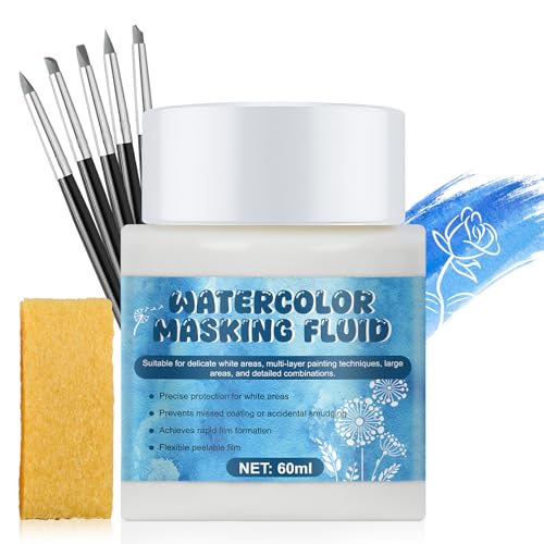 OverZyn 2 Oz Watercolor Masking Fluid Liquid Masking for Painting Includes Silicone Pen and Eraser Suitable for Artists and Beginners to Work on Art Projects
