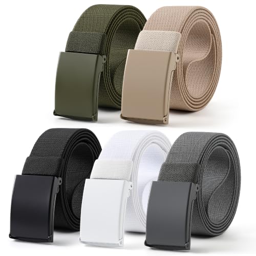 Image of Mile High Life Stretch Canvas Belt for Men, Golf Casual Elastic Web Belt, Top Military Buckle, Adjustable Cut to Fit