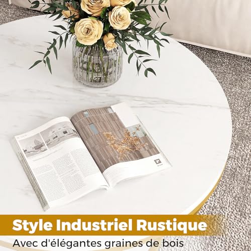 Table Basse Ronde Marbre 2 Niveaux 80cm COSTWAY