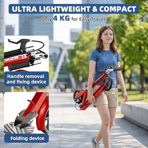 Scooters for Kids 9-25, Teens & Adults - Foldable Commuter Scooter with Bell, Hand Brake & Adjustable Height, 260 LB Weight Capacity, Perfect for School, Campus, Park Rides, Red - image 2