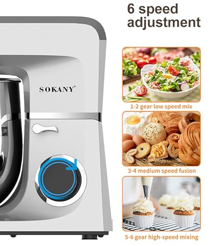 Electric Stand Mixer for Baking, 1700W Powerful Copper Motor, 6-Speed Adjustable with Dough Hook, Ideal for Home Kitchen and Commercial Use - Image 6
