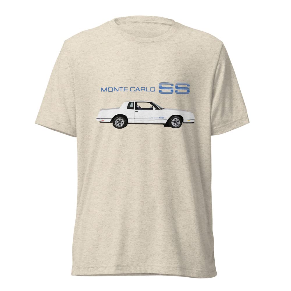 1984 White Chevy Monte Carlo SS Car Club Custom Short Sleeve tri-Blend t-Shirt