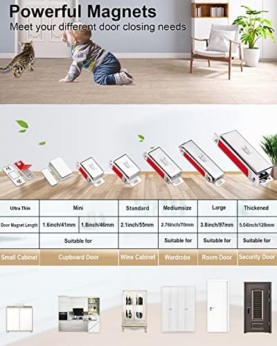 Magnetic Door Catch Jiayi 2 Pack Cupboard Door Magnets Heavy Duty 40KG Pull Wardrobe Strong Door Magnetic Catches Stainless Cabinet Magnet Door Catch for Kitchen Closet Large Door Closure Closing