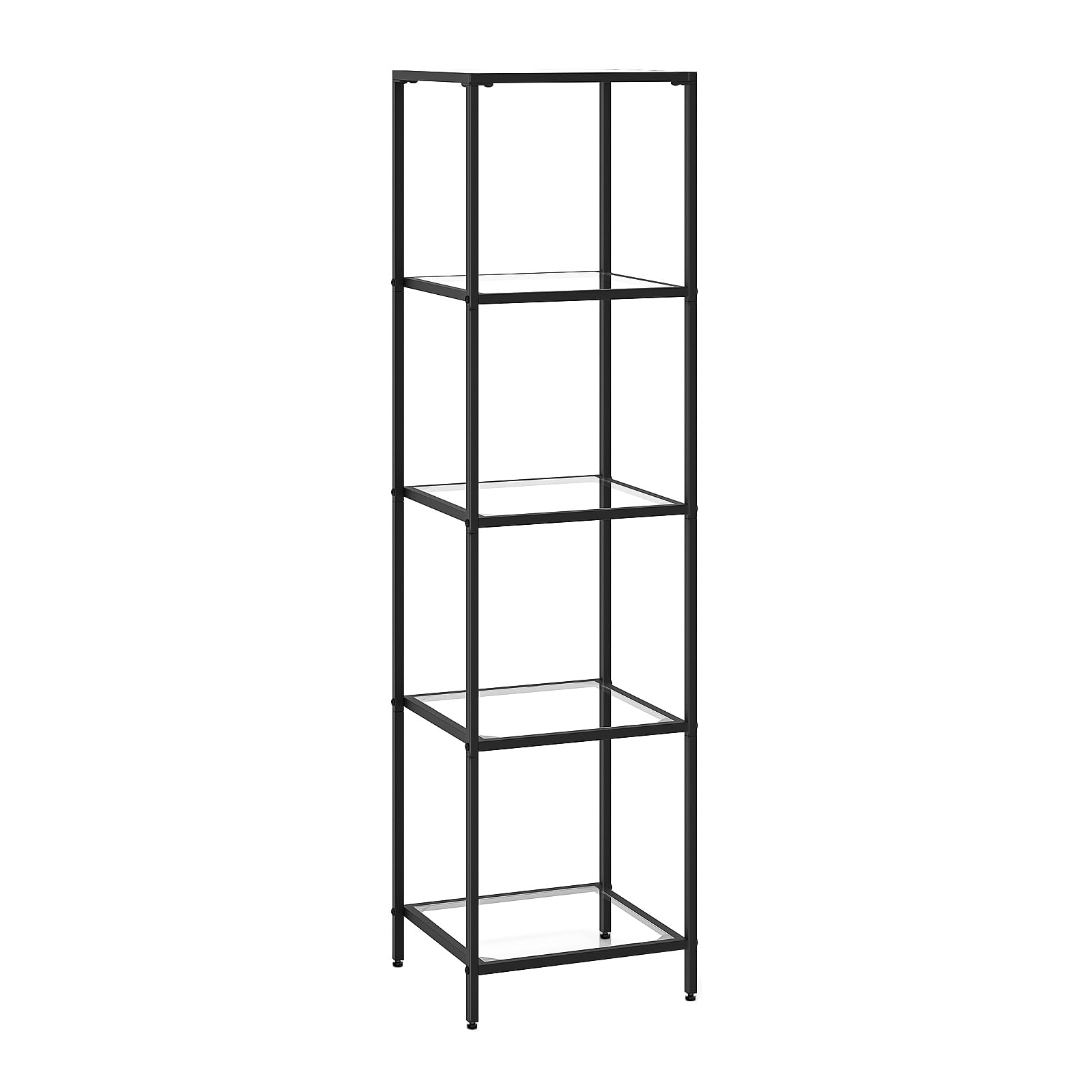Homhedy 5-Tier Bookshelf,Metal Bookcase,Tempered Glass Shelves,Storage Rack Shelf for Home Office,Living Room,Bedroom, Bathroom,Modern Style, Black