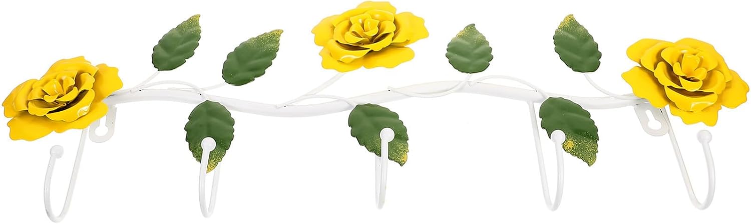 Vintage Yellow Rose Wall Hooks Rack Iron Decorative Coat Hook Rack for Home Decoration and Space Saving, for Interior Space and Door Hanging Clothes