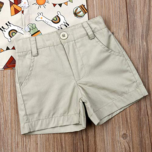 Toddler Baby Boy Clothes Short Sleeve Shirt Button Down Dinosaur Top Short Pants Summer Outfits Set (Little Alpaca Shirt & Grey Shorts, 18-24 Months) #TOP4