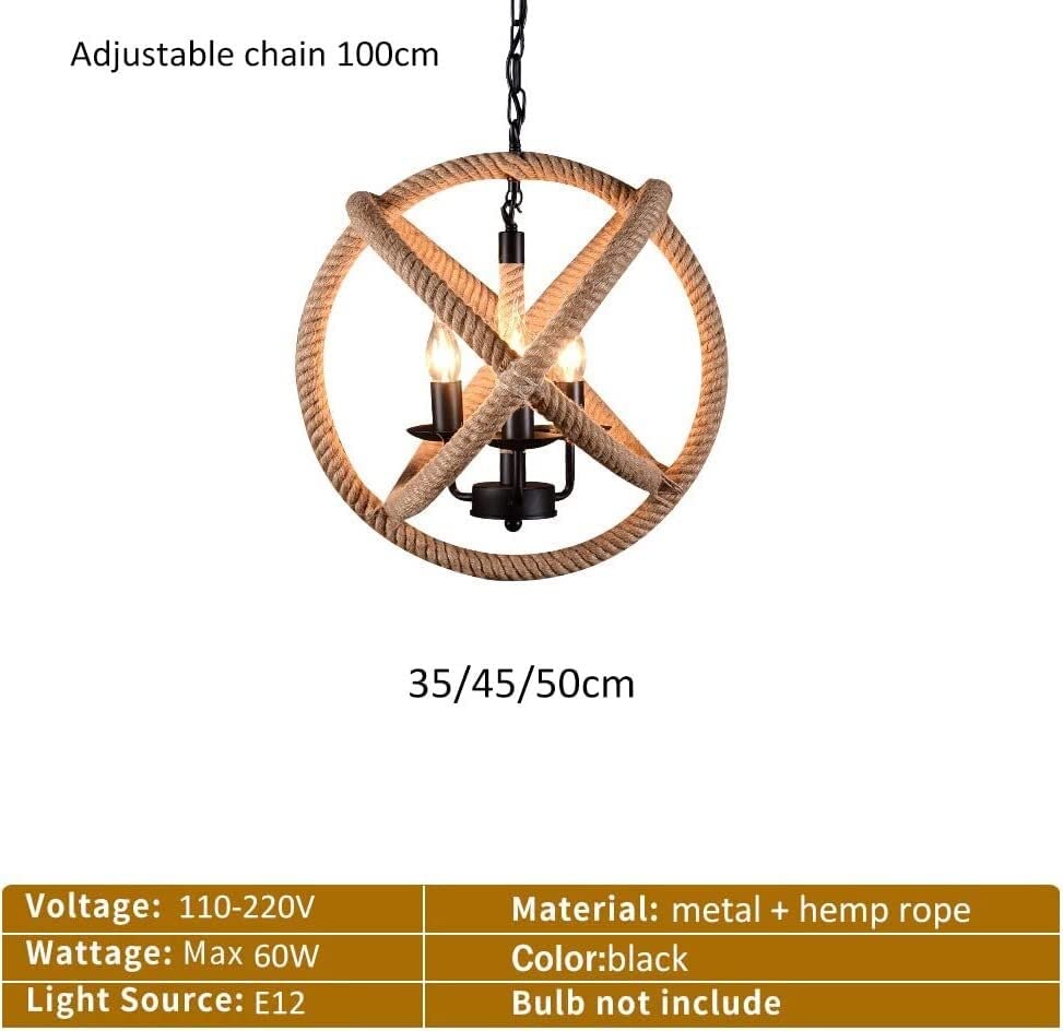 Lustre industriel ajustable en corde de chanvre et métal noir rétro