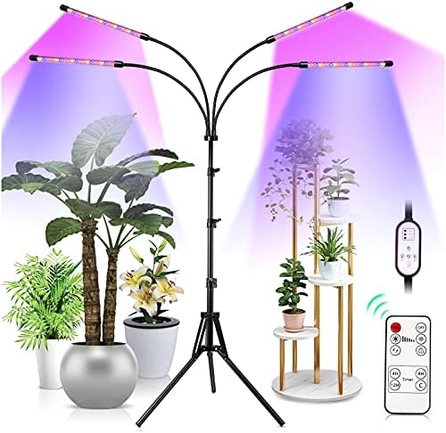 Grow Lights for Indoor Plants, LED Full Spectrum Plant Light with Stand (Adjustable Tripod 15-60inch for Floor Plants, Red/Blue/White, 4/8/12H Timer with Remote Control) (Red)