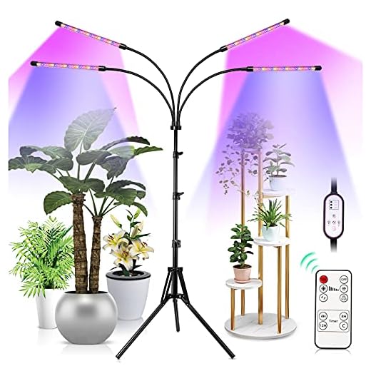 Grow Lights for Indoor Plants, LED Full Spectrum Plant Light with Stand (Adjustable Tripod 15-60inch for Floor Plants, Red/Blue/White, 4/8/12H Timer with Remote Control) (Red)