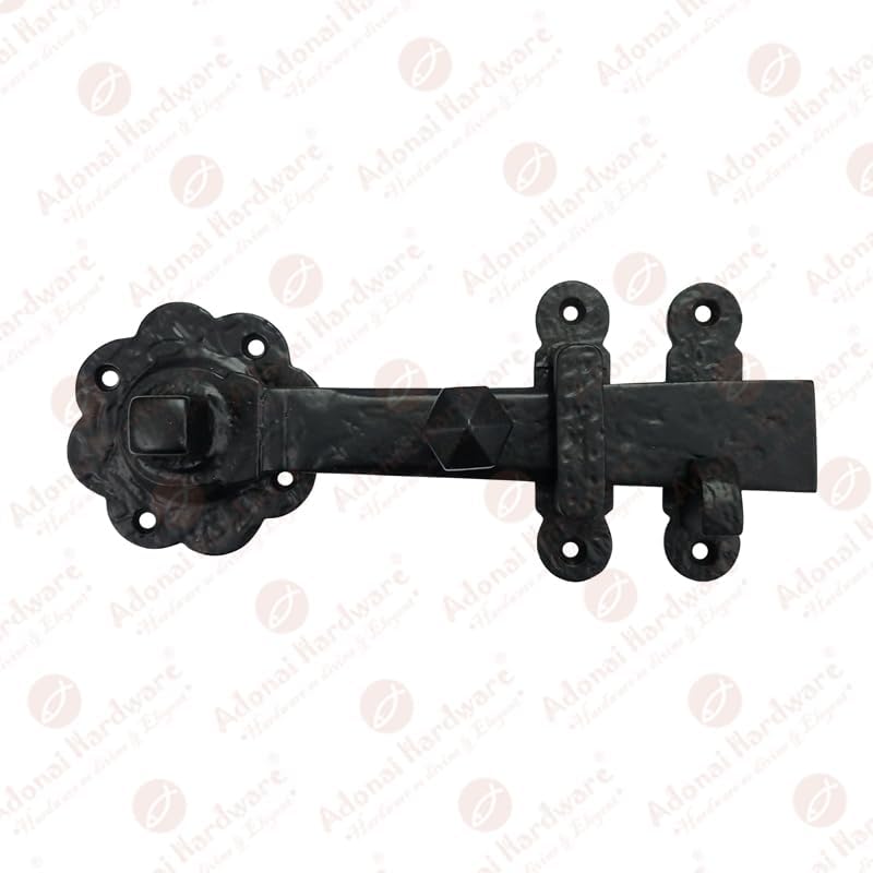 Adonai Hardware "Ibdash" Black Antique Iron Gate Latch- Black Powder Coated