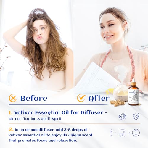 Image of HIQILI 100ML Vetiver Essential Oil, 100% Pure Natural for Diffuser Calm and Relation- 3.38 Fl Oz