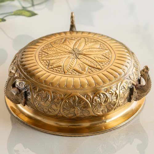 Image of INDIAN ART VILLA Brass Elephant Trunk Urli with Embossed Design, Ideal for Home Decor, Festivals, and Gifting, Traditional Indian Decorative Piece for Spiritual and Elegant Ambiance, 6 Inches