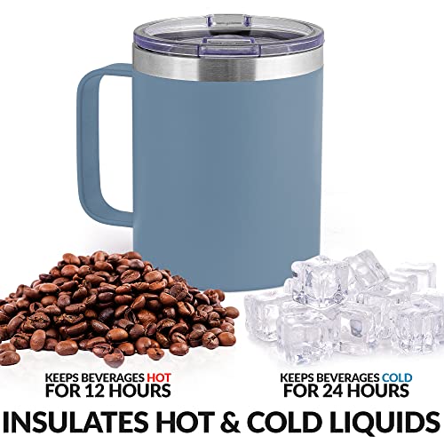 Zulay 12 Oz Insulated Coffee Mug With Lid - Stainless Steel Camping Mug Tumbler With Handle - Double Wall Vacuum Duracoated Insulated Mug For Travel, Camping, Office, Outdoor (Steel Blue) #TOP3