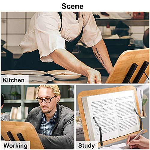 Readaeer Bamboo Book Stand, Large Book Holder With 6 Adjustable Height, Foldable Cookbook Stand Desktop Document Holder thumb #5