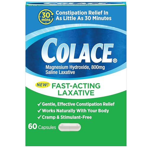 Colace Saline Laxative 60 Capsules Fast Acting Gentle Constipation Relief for Adults Gentle Magnesium Hydroxide Formula Non-Stimulant Laxative Severe Constipation Relief