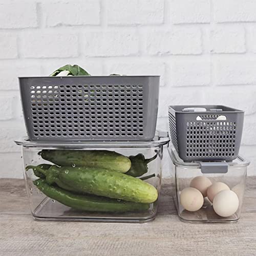 3-Pack Vegetable And Fruit Storage Containers For Fridge Organizer Produce Saver Containers For Refrigerator Lettuce Berry Salad Cabbage Keeper Bpa-Free Kitchen Organization With Lids And Air Vents (Grey) #TOP5