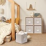 Simple Houseware 11-Inch Cube Storage Bin with Braided Handles, Ivory - Image 2