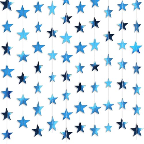 Glitter Star Garland Banner Decor, Double Side Glitter Paper Star Garland,13 Feet Bright Star Hanging Bunting Banner Backdrop for 2025 New Year Decor Graduation Wedding Birthday Christmas (sky blue)