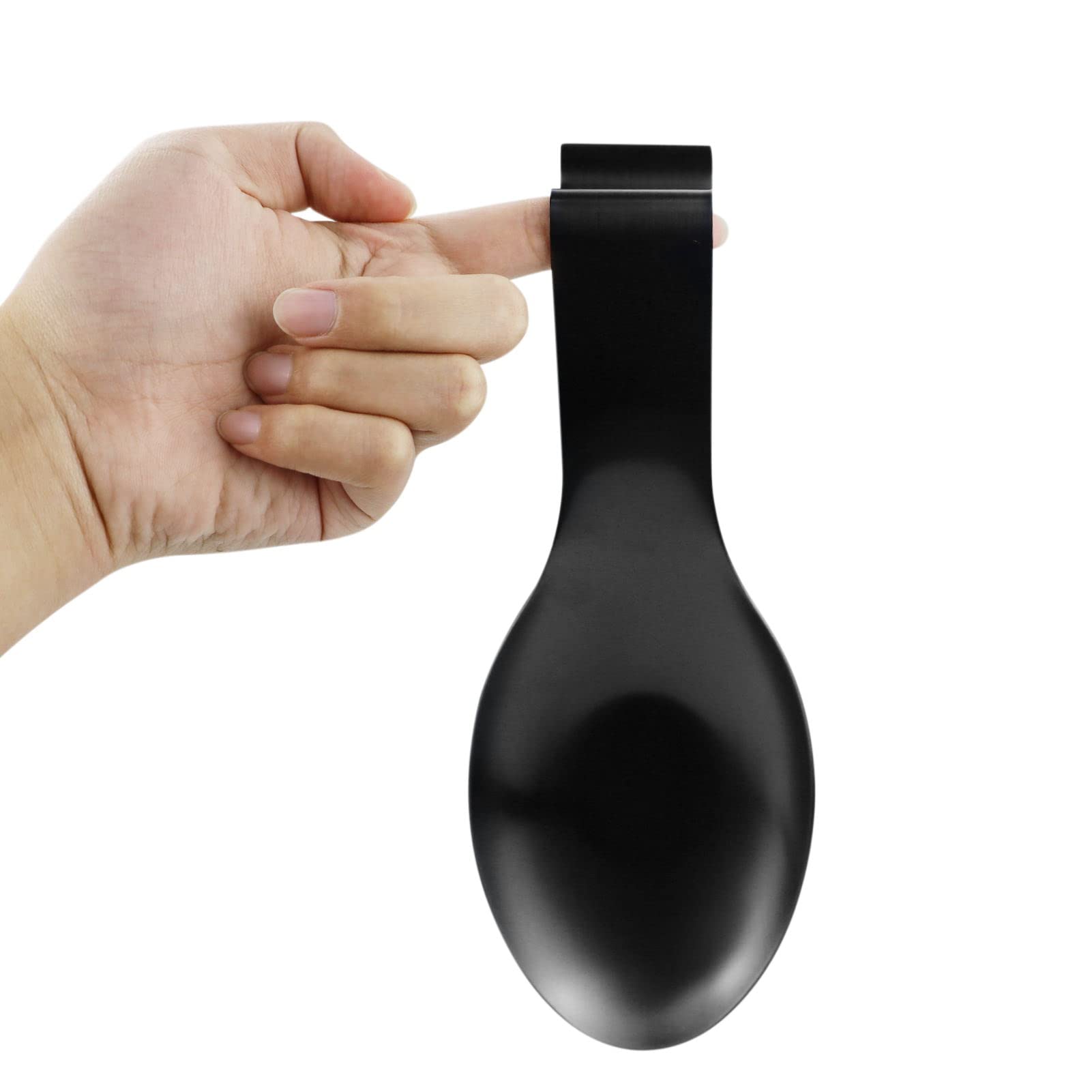 LAMXD Cuchara de color negro mate, soporte de cuchara de acero inoxidable para estufa, soporte de cocina para cucharones, pinzas, espátula, soporte de cuchara para cocina (1 PC-9,5 pulgadas)