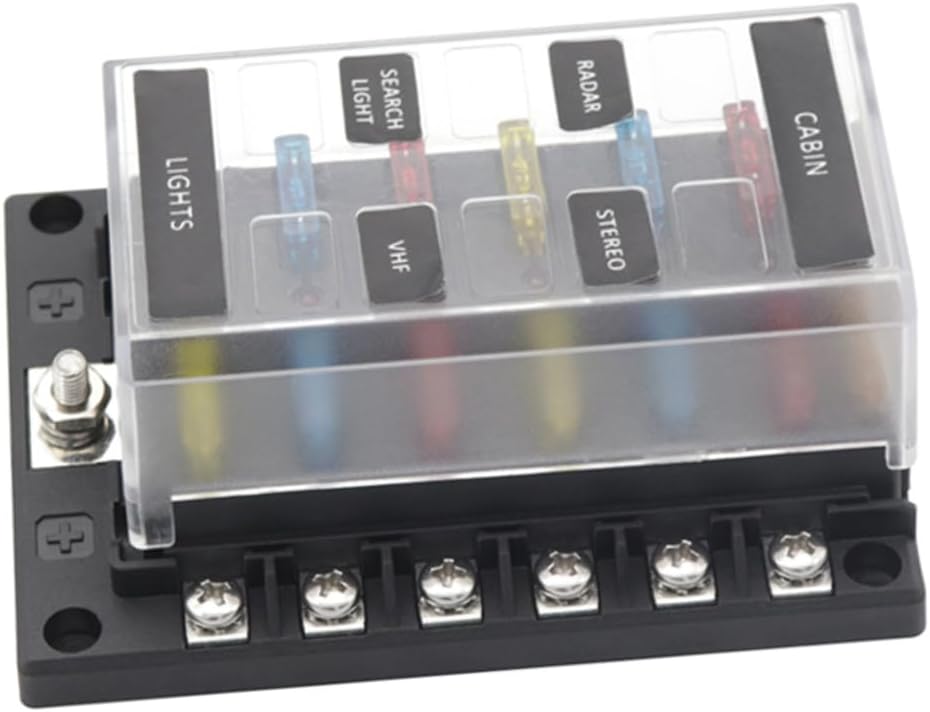 Ciieeo 42pcs Waterproof Automotive Fuse Block Set 12-Way Marine Fuse Box Adjustable Height and Indicator Light Includes and Terminal Connectors for RVs and Boats