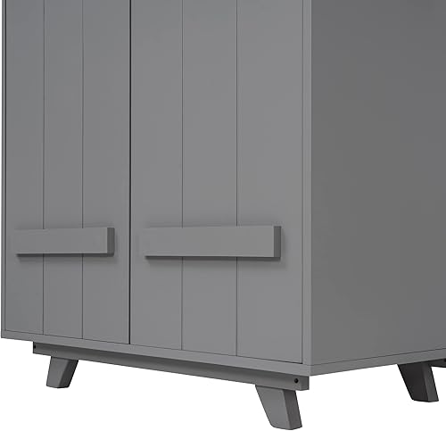 Miniatura 6 de Armario para niños con barra para colgar, armario de madera con 2 puertas, armario independiente, armario que ahorra espacio. Ideal para dormitorio