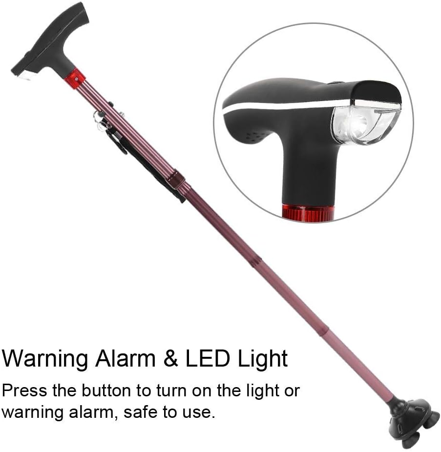 Elderly Crutches Five-Section Foldable Aluminum T-Shaped Non-Slip Cane Lighting Light with Alarm Crutch Cane Outdoor Old Disabled Person Crutches
