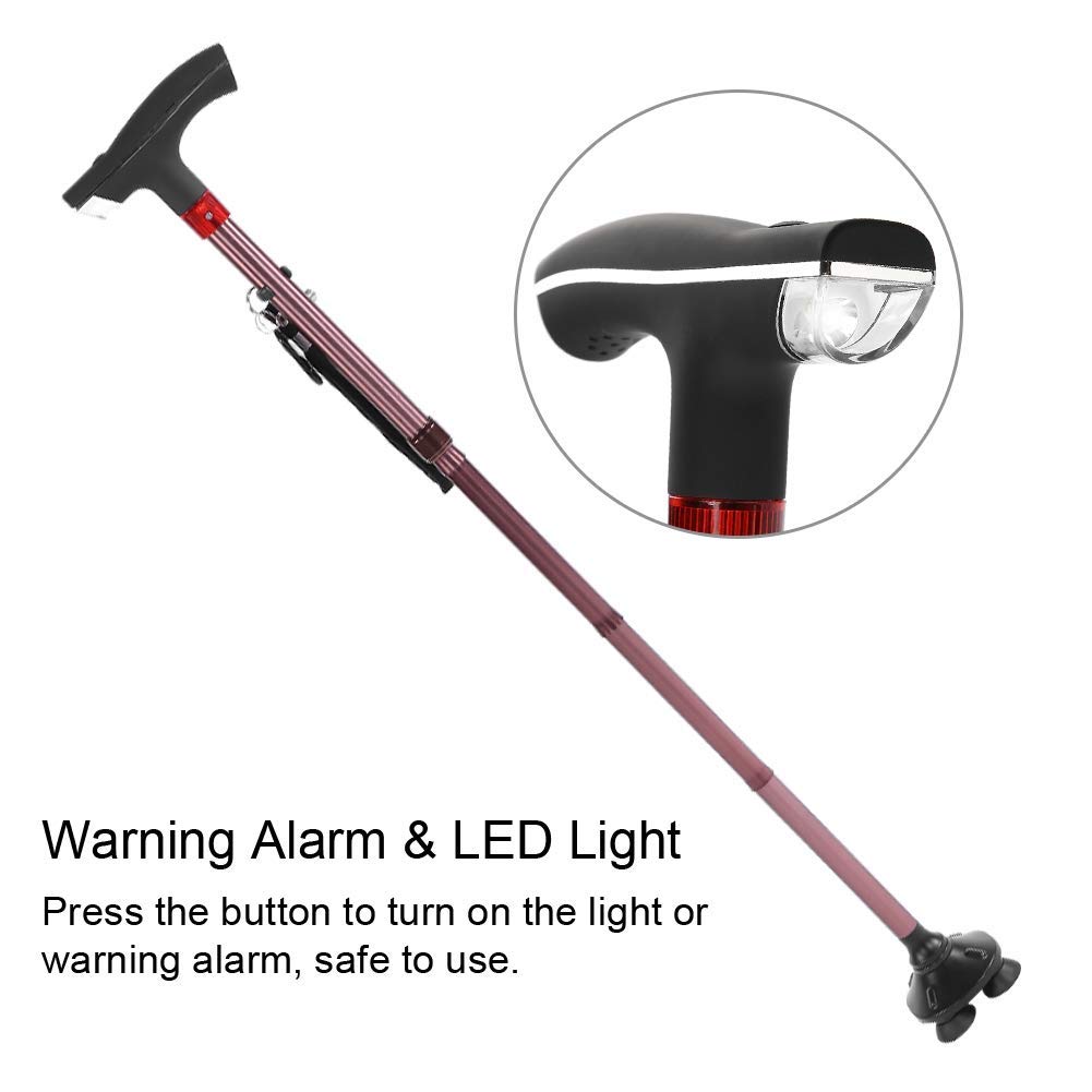 Bastón Plegable, aleación de Aluminio Bastón Plegable para Ancianos Guía Bastón Ciego Muleta con luz LED Alarma Bastón Plegable con luz LED Interesting