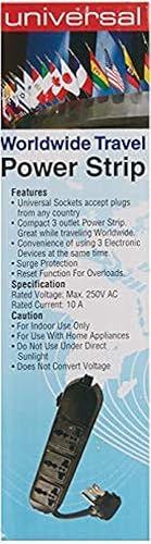 Miniatura 3 de Simran SM-60 Regleta universal de 3 tomas de corriente para viajes de 110 V-250 V en todo el mundo con protección contra sobretensiónsobrecarga