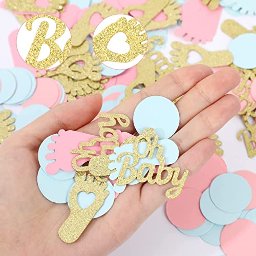 Marforever 350 Pieces Gender Reveal Confetti Baby Shower Decoration Blue Pink Gold Oh Baby Round Footprints Gender Reveal Party Wedding Tabletop Paper Scraps #TOP3