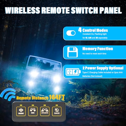 image for Fly Kan 4 Gang Wireless Switch Panel, Waterproof Offroad Light Switch 