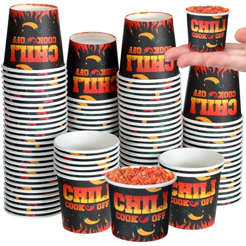 Teenyyou 300 Pcs 4 oz Chili Cook off Decorations Mini Chili Cook off Cups Disposable Food Sample Cups Small Tasting Paper Bowls for Mexican Party Supplies