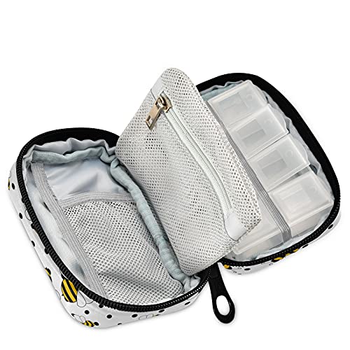 Image of Naanle Bees on Polka Dots Pill Box 7 Day Pill Case Travel Pill Organizer Bag with Zipper Portable Weekly Case Compact Size for Vitamin Supplement Holder