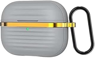 Eco system Liquid Silicone Semi Soft Protective Case Cover for Apple Airpods Pro with Aluminum Sport Hooks Gold and (Gray)