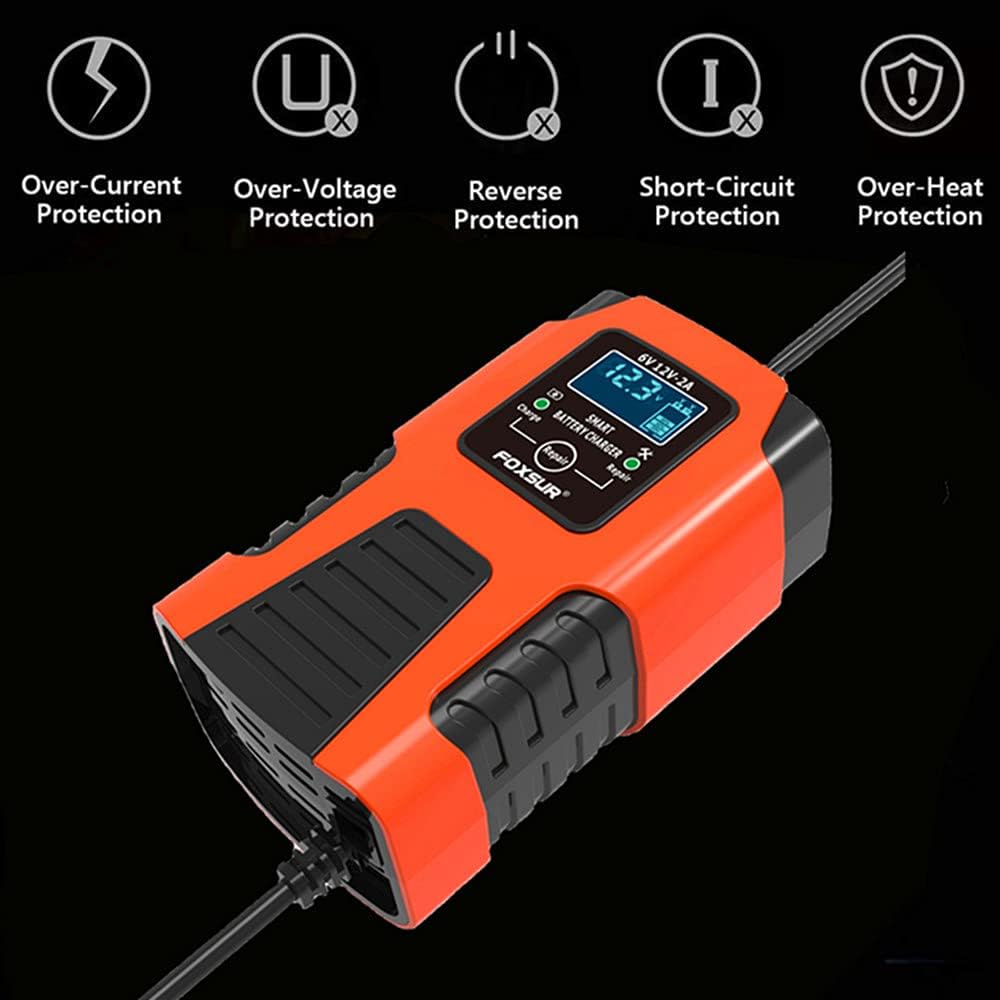 FOXSUR charger with icons for various safety protections