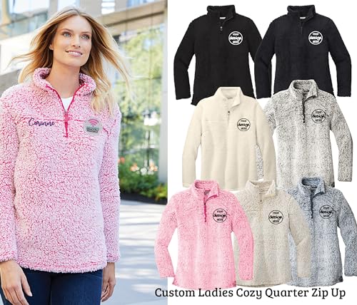INK STITCH Women L130 Custom Embroidery Add Logo Texts Personalized Sherpa Cozy Quarter Fleece Zip Up3