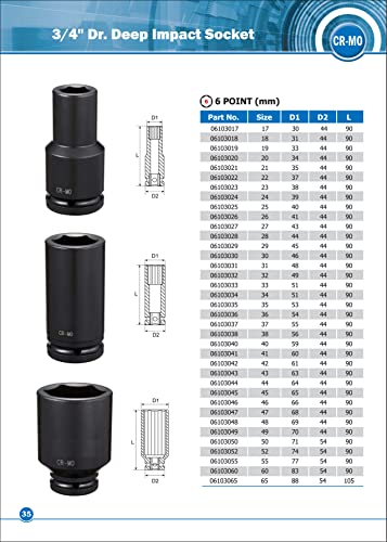Mobarel - 3/4" Drive Deep Impact Socket 40Mm – 6 Point/Forged Cr-Mo #TOP3