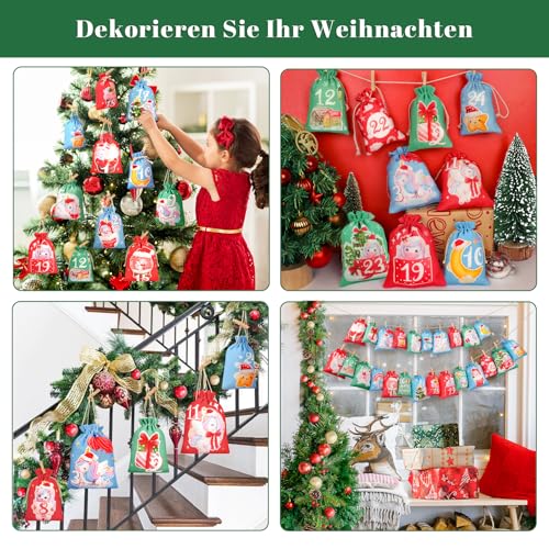 WUQNGI Calendrier de L'avent a Remplir de Noël 24 Pièces,Calendrier de L'avent à Remplir Soi-Même 2024,Diy Sac Calendrier de L'avent à Remplir Tissu,Sachet Calendrier de L'avent – vue 7