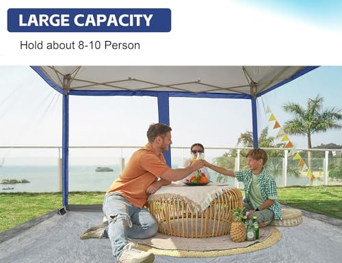 Canopy Universal Mosquito Netting Tent, Converts 10'x10' Canopy Gazebo into Camping Inner Tent, Screen House with Full PE Floors for Patio, Outdoor, Garden（TOP & Frame NOT Included） Navy Blue - Thumbnail 4