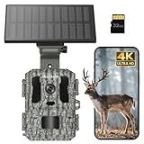 Misstech 4K UHD Solar Trail Camera for Game & Wildlife Monitoring - 0.1s Fast Activation to Record Animals, 64MP/4K Clear Night Vision, No Monthly Fee, App Control, IP66 Waterproof, 32GB SD Card
