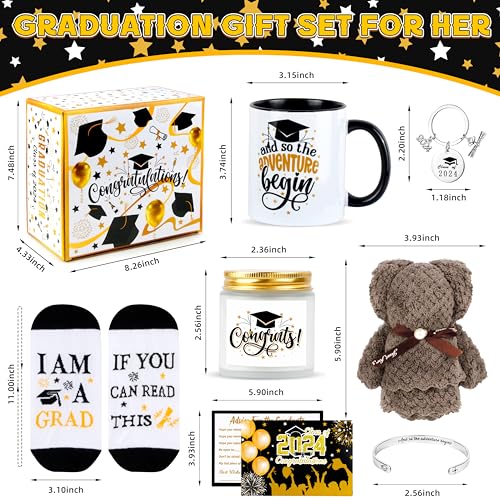 2024 Graduation Gifts Set for Her, Congrats Grad Gifts Box Set Include Coffee Mugs, Socks, Key Chain, Bracelet, Candle, Card For Senior College Graduated Women Girl Congratulations Birthday Gift - Thumbnail 2