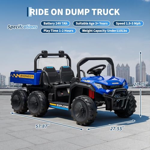24V Electric Ride-on Dump Truck for Kids, 4WD Ride-On Car for Kids, 2-Seater UTV with Remote Control, Off-Road Electric Vehicle for Boys & Girls Outdoor Play by PeakPursuit - Used condition - Image 8