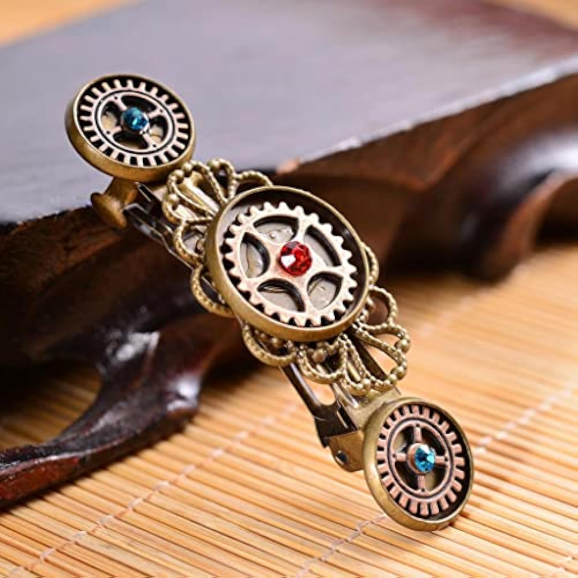 Vintage Crystal Rhinestone Steampunk Gears Hair Clip