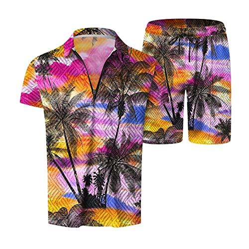 Glvsz Mens Fag Fashion Leisure Seaside Beach Holiday 3D Digital Printing Zipper Short Sleeve Shirt And Plus Size Mens Suits Black #TOP4