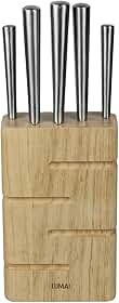 LUMAI Kit Porta Facas de Madeira com 5 Facas Inox com Faca do Chef, Santoku, Pão, Utilitária e Descascar, Cepo para Organização de Facas na Bancada da Cozinha