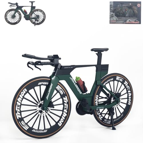 1:8 Scale Road Race Bike Toy Rider Racing Bicycle Die-Cast DS Mini Road Diecast Sport Finger DH Bicycle Model Desktop Decoration DH Alloy Bike Action Figurine Toy for Cake Topper Crafts (Green)