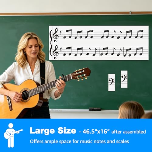Bintomo Large Magnetic Dry Erase Music Staff Whiteboard, 46.5"x16" Magnet Sheet with Freely Assembled Music Clefs and Piano Keyboard Magnet for Teachers, Musicians, Students, Music Classroom Supplies - Image 5